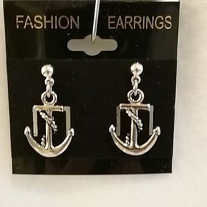 Womens silver anchor post earrings